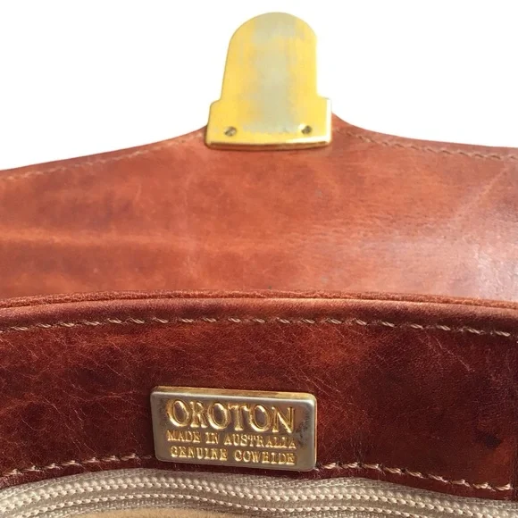 Oroton Vintage Brown Leather Satchel Made In Australia - Picture 15 of 15